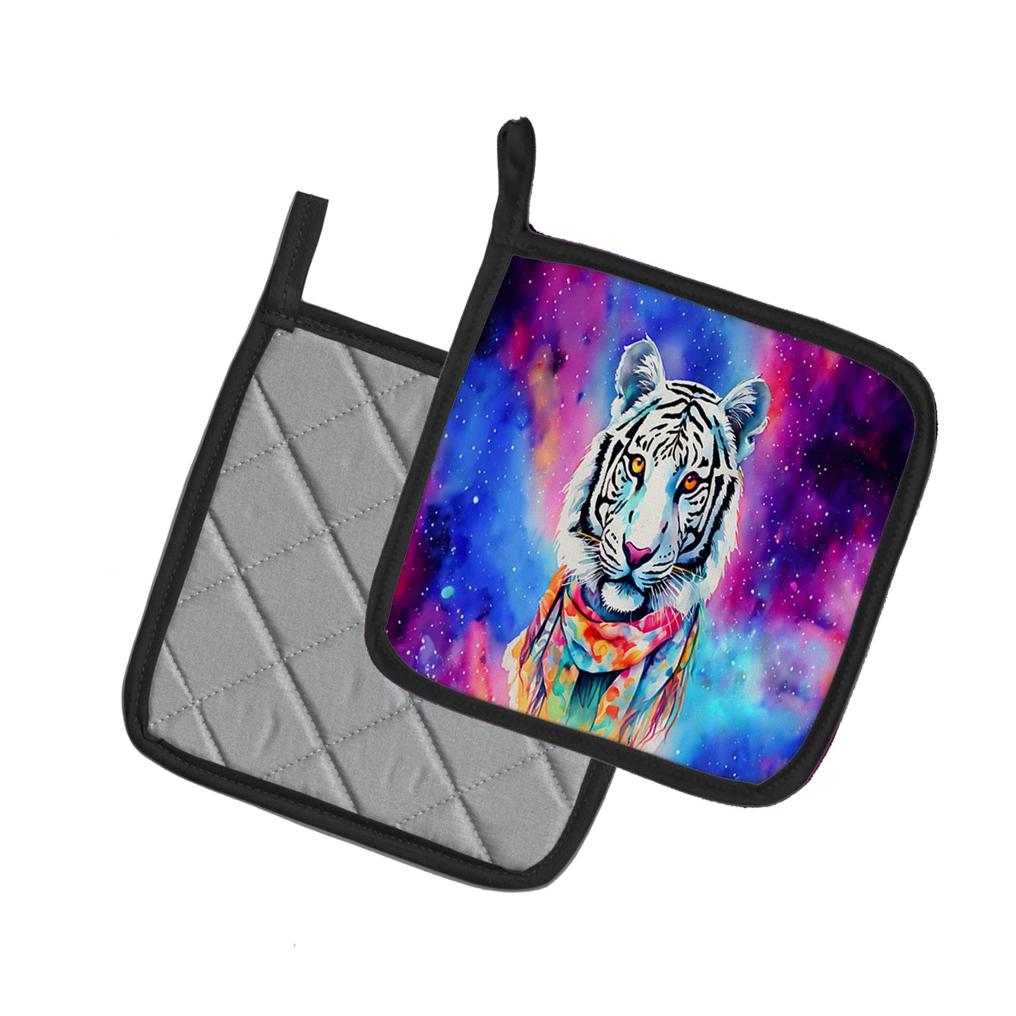 Hippie Animal White Tiger Pair of Pot Holders