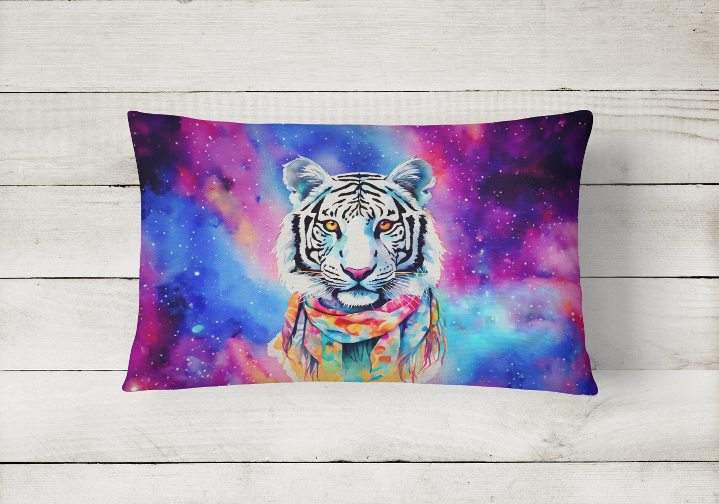 Hippie Animal White Tiger Throw Pillow