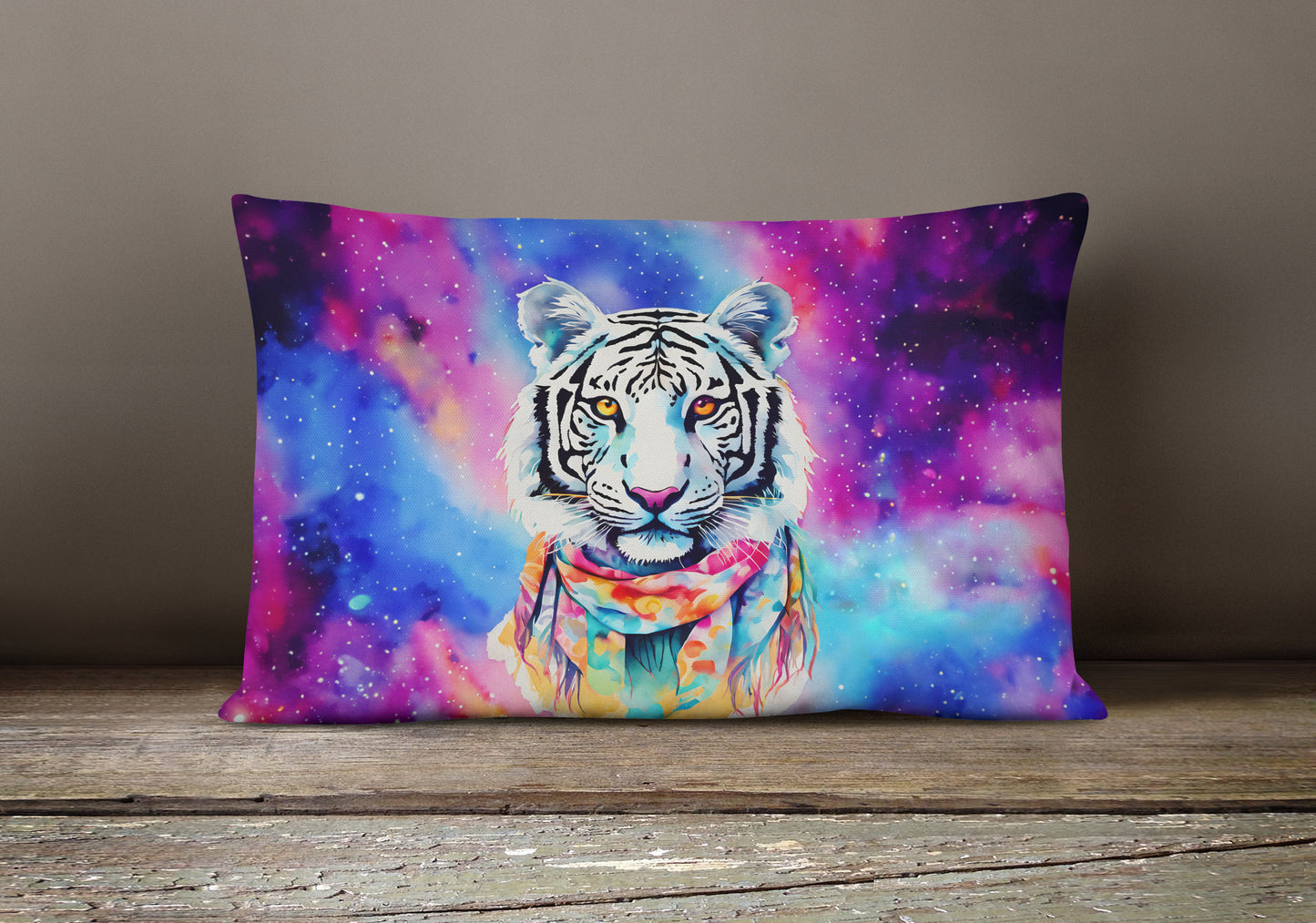 Hippie Animal White Tiger Throw Pillow