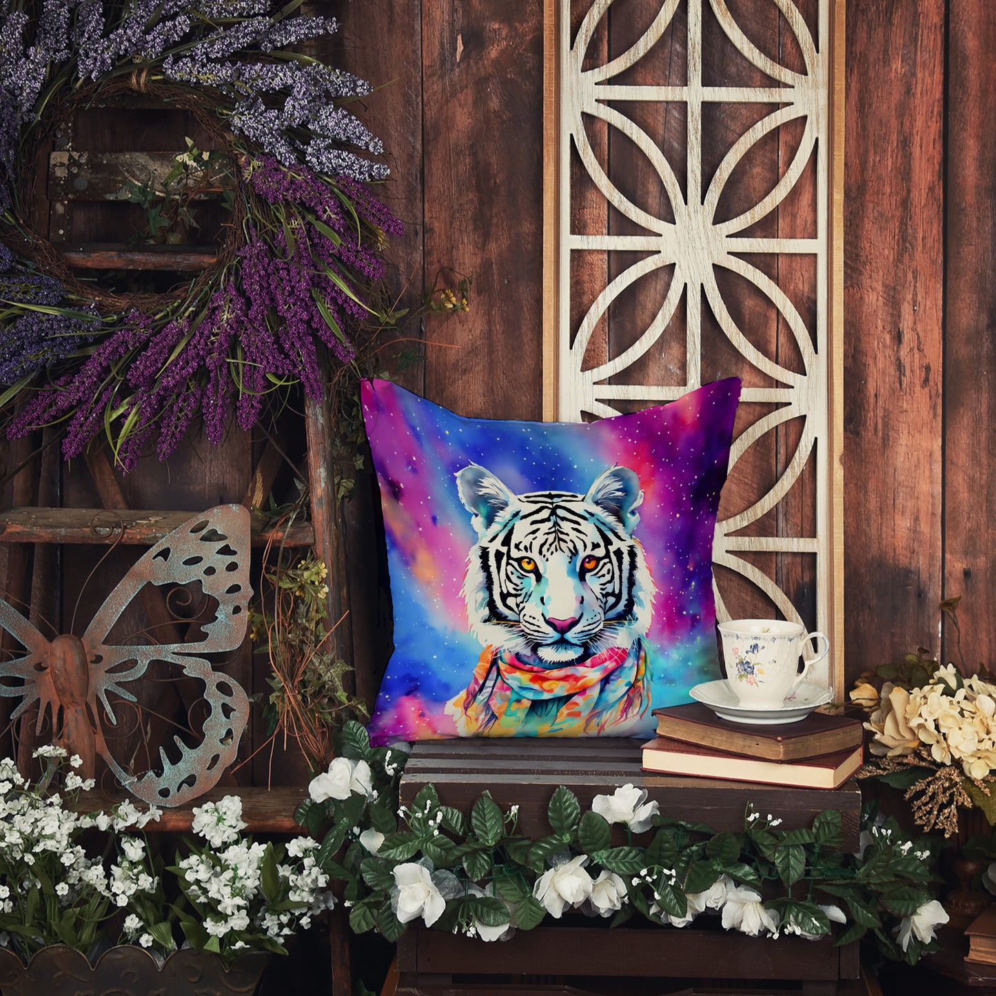 Hippie Animal White Tiger Throw Pillow