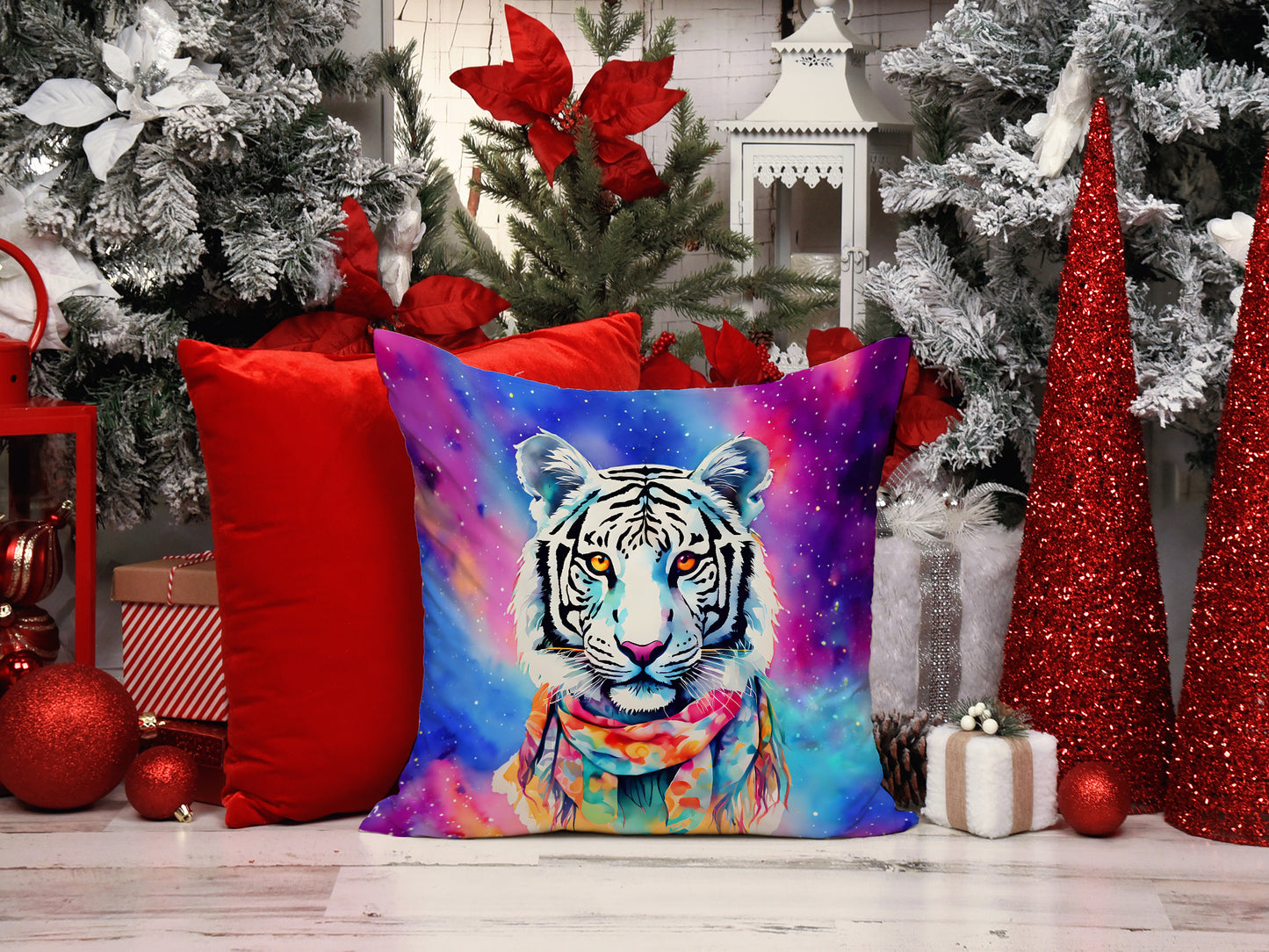 Hippie Animal White Tiger Throw Pillow