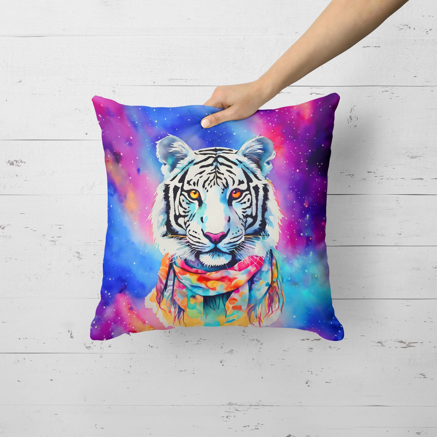 Hippie Animal White Tiger Throw Pillow