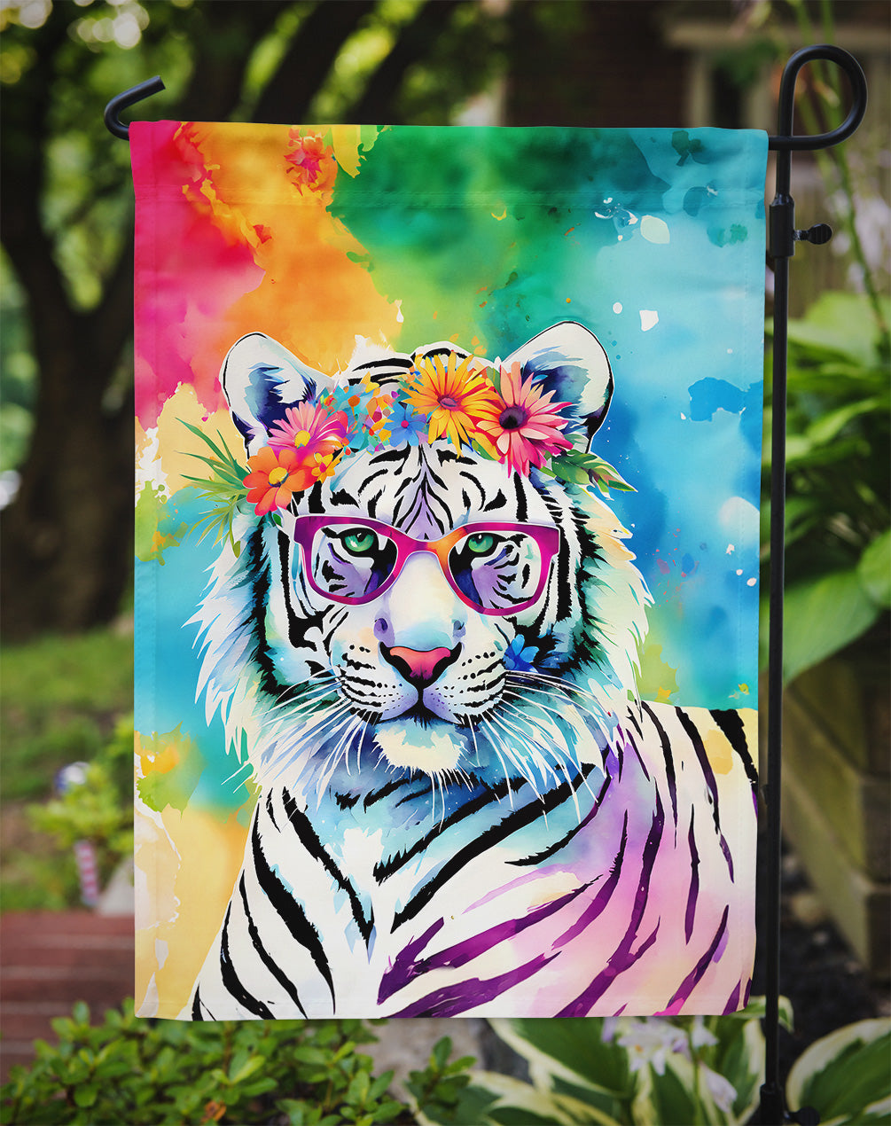 Hippie Animal White Tiger Garden Flag