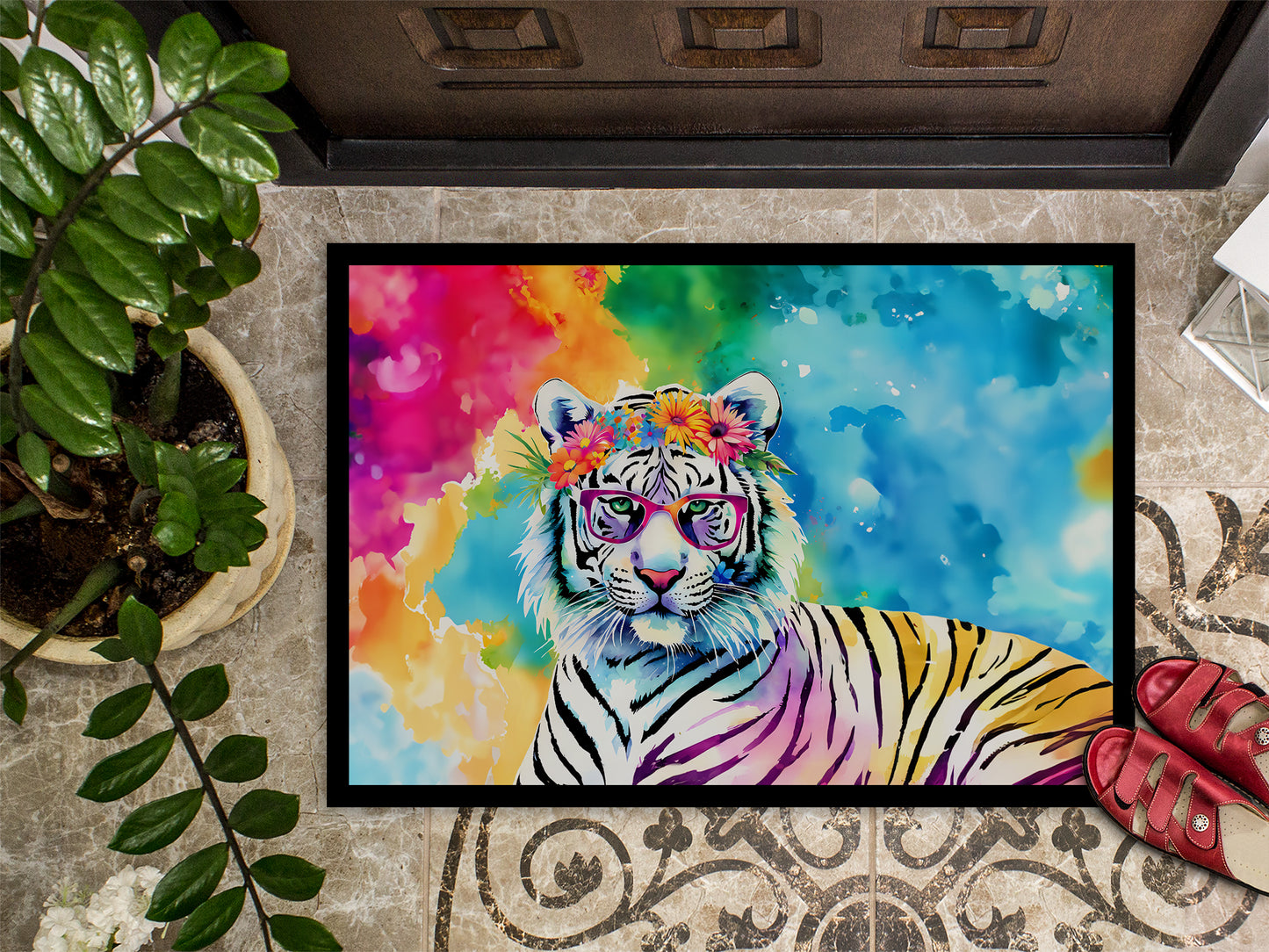 Hippie Animal White Tiger Doormat