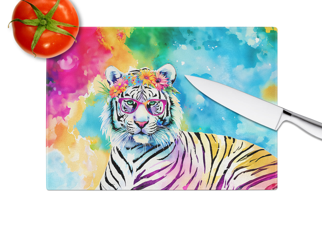 Hippie Animal White Tiger Glass Cutting Board