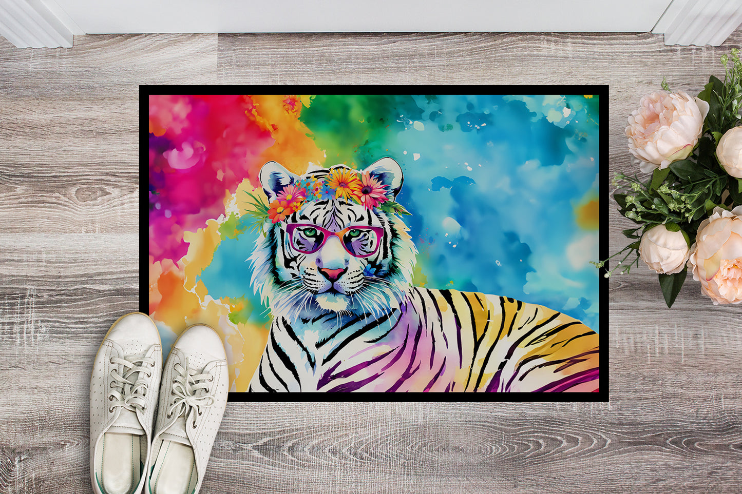 Hippie Animal White Tiger Doormat