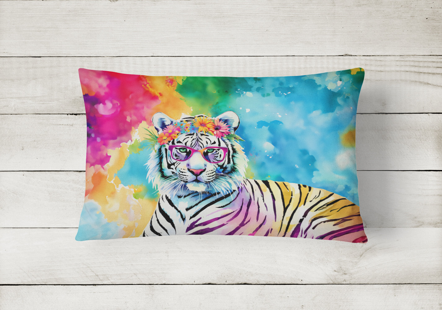 Hippie Animal White Tiger Throw Pillow