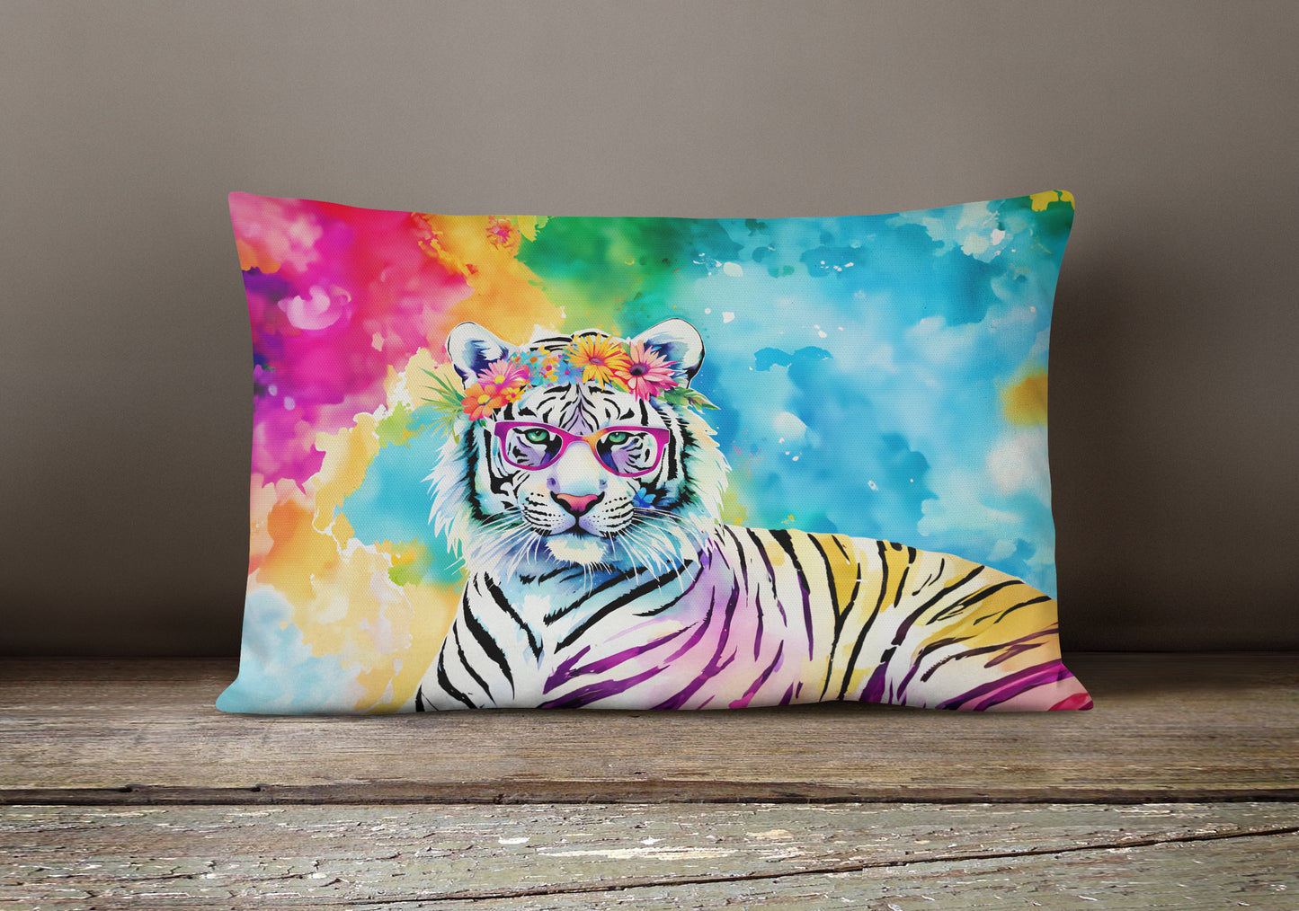 Hippie Animal White Tiger Throw Pillow