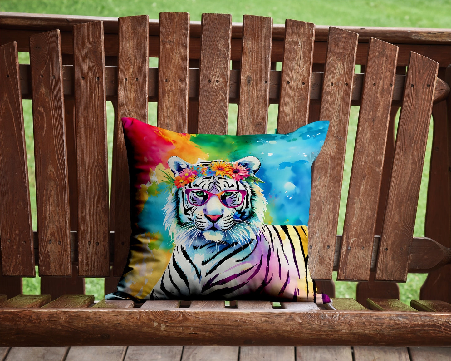 Hippie Animal White Tiger Throw Pillow