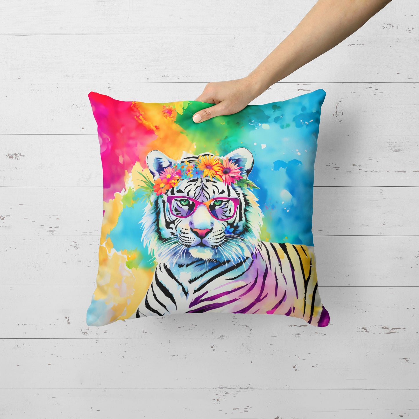 Hippie Animal White Tiger Throw Pillow