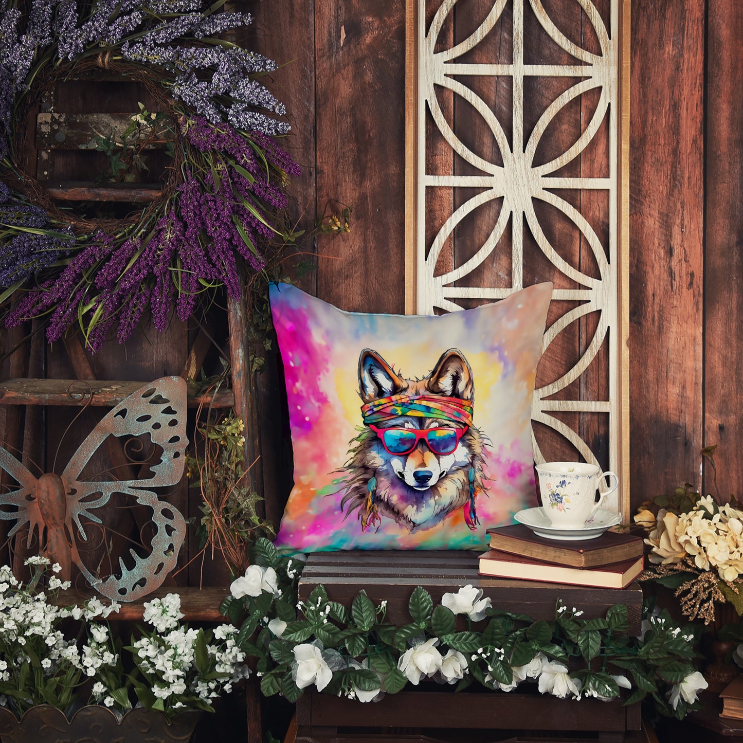 Hippie Animal Wolf Throw Pillow