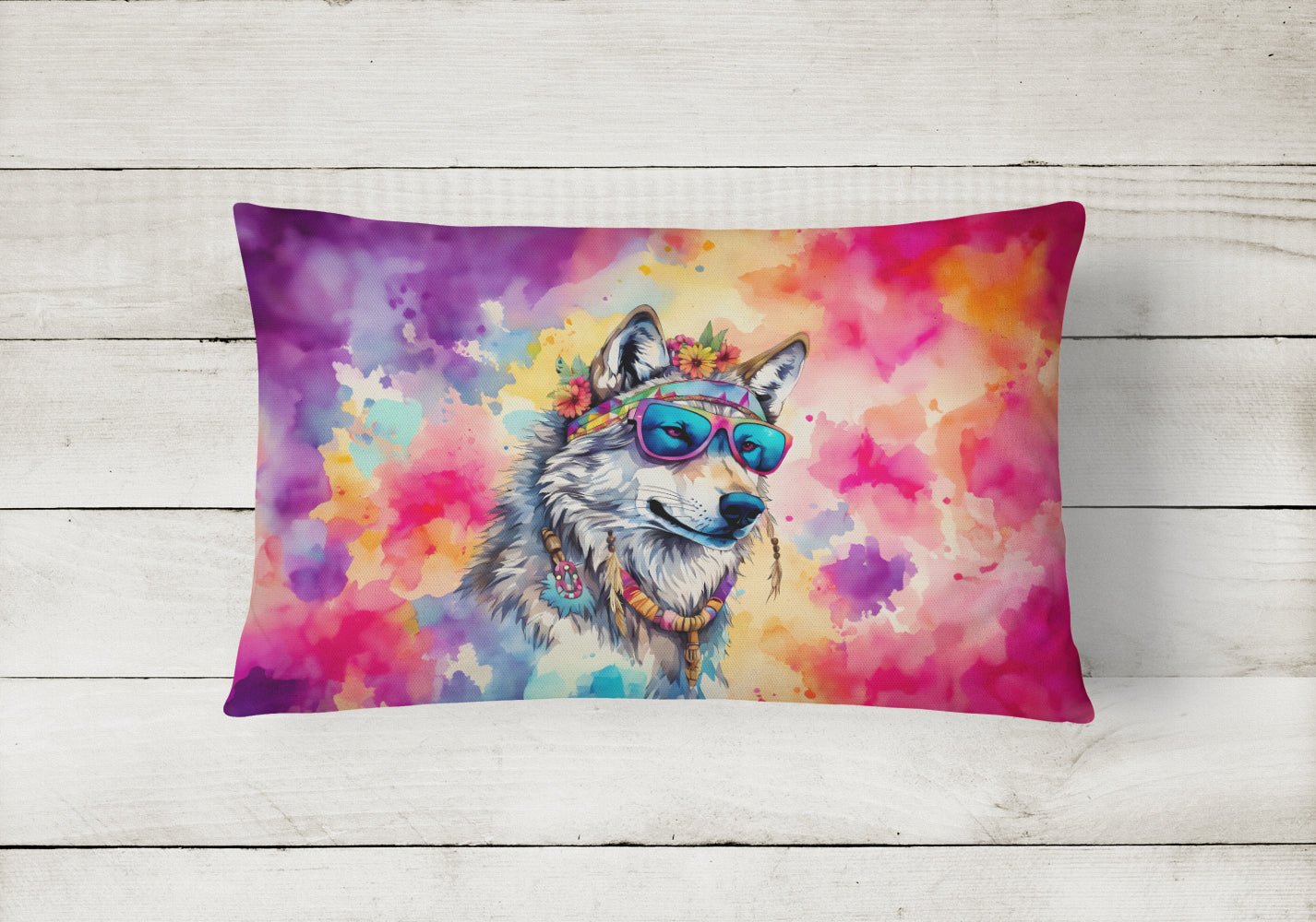 Hippie Animal Wolf Throw Pillow