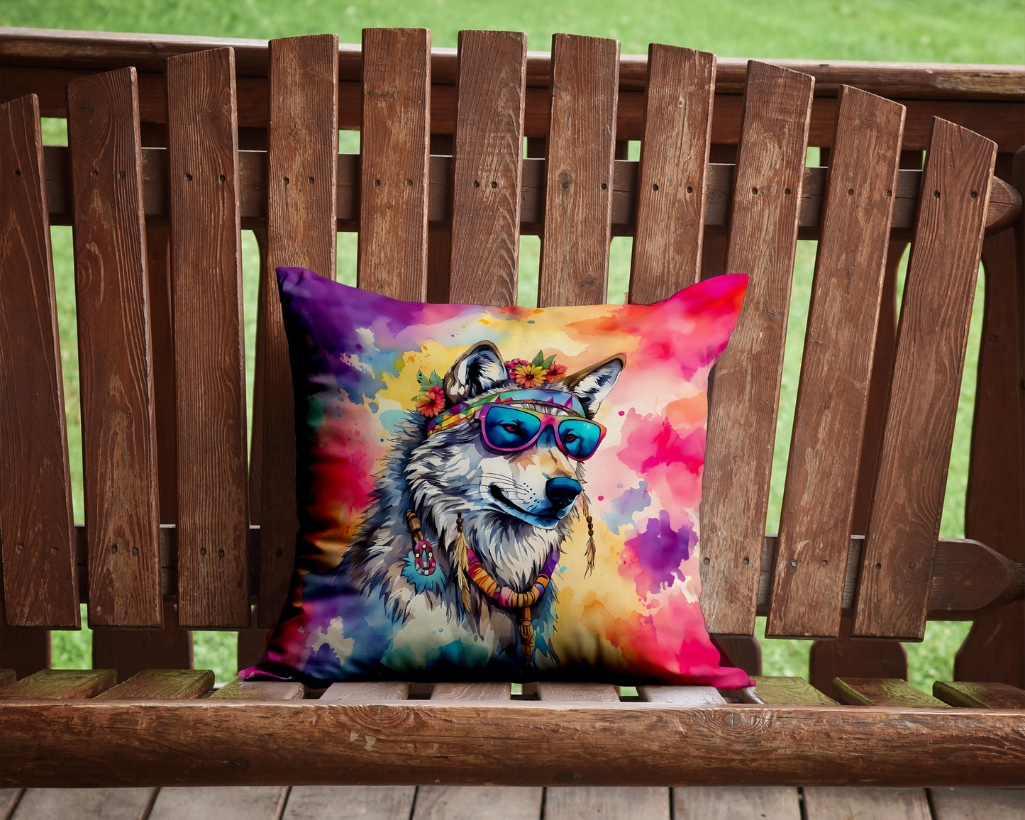 Hippie Animal Wolf Throw Pillow