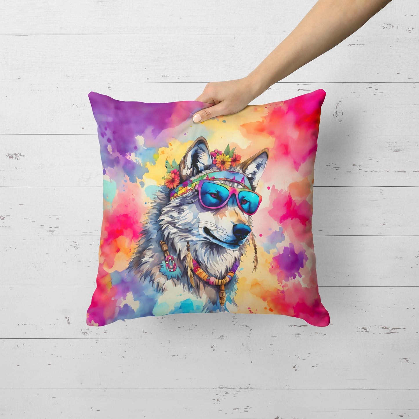 Hippie Animal Wolf Throw Pillow