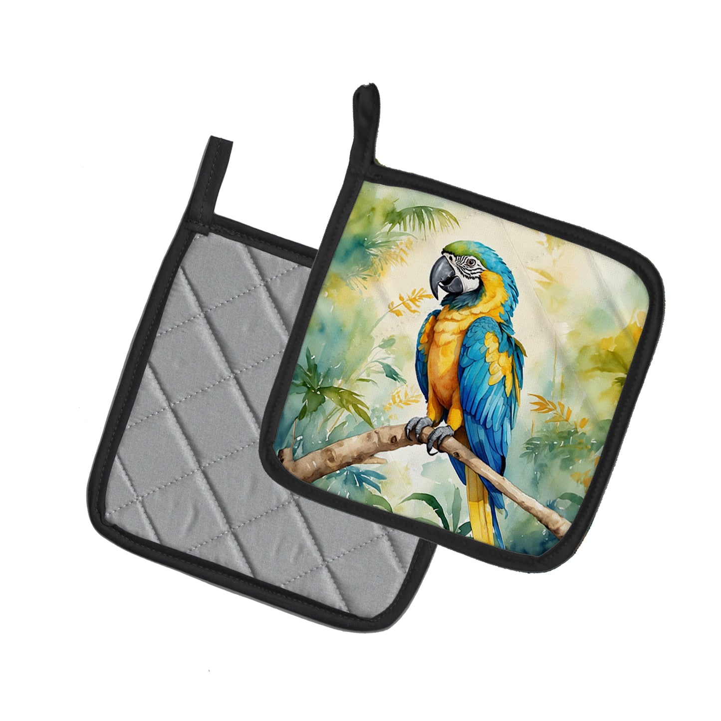 Blue and Gold Macaw Pair of Pot Holders