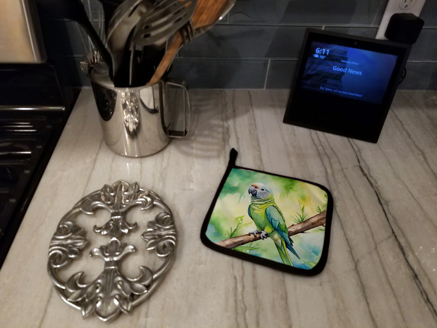 Monk Parakeet Pair of Pot Holders