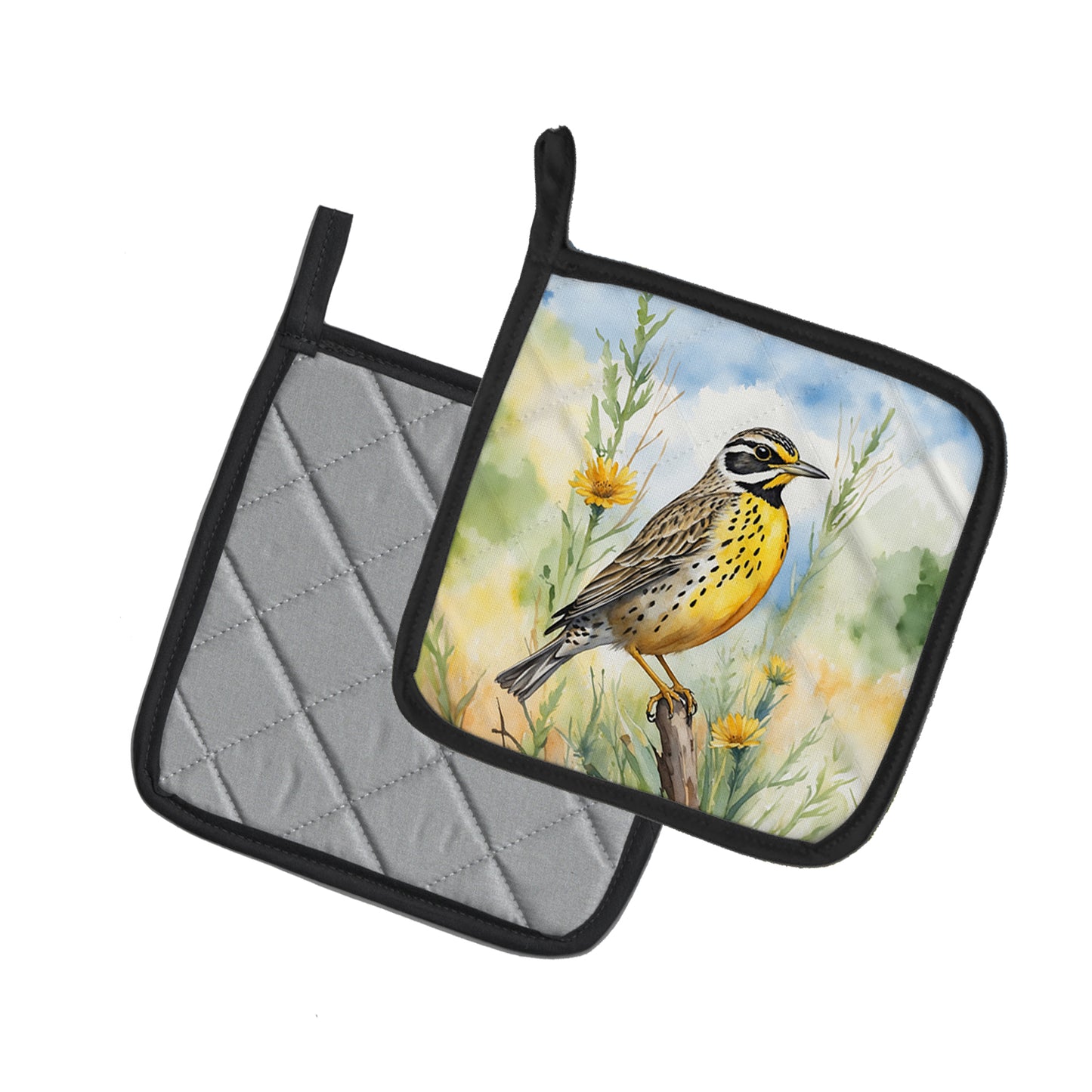 North Dakota Western Meadowlark Pair of Pot Holders