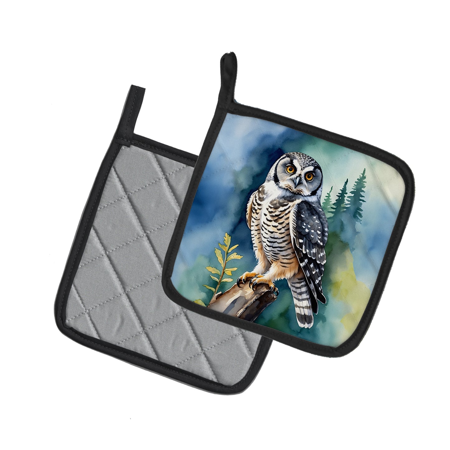 Northern Hawk Owl Pair of Pot Holders