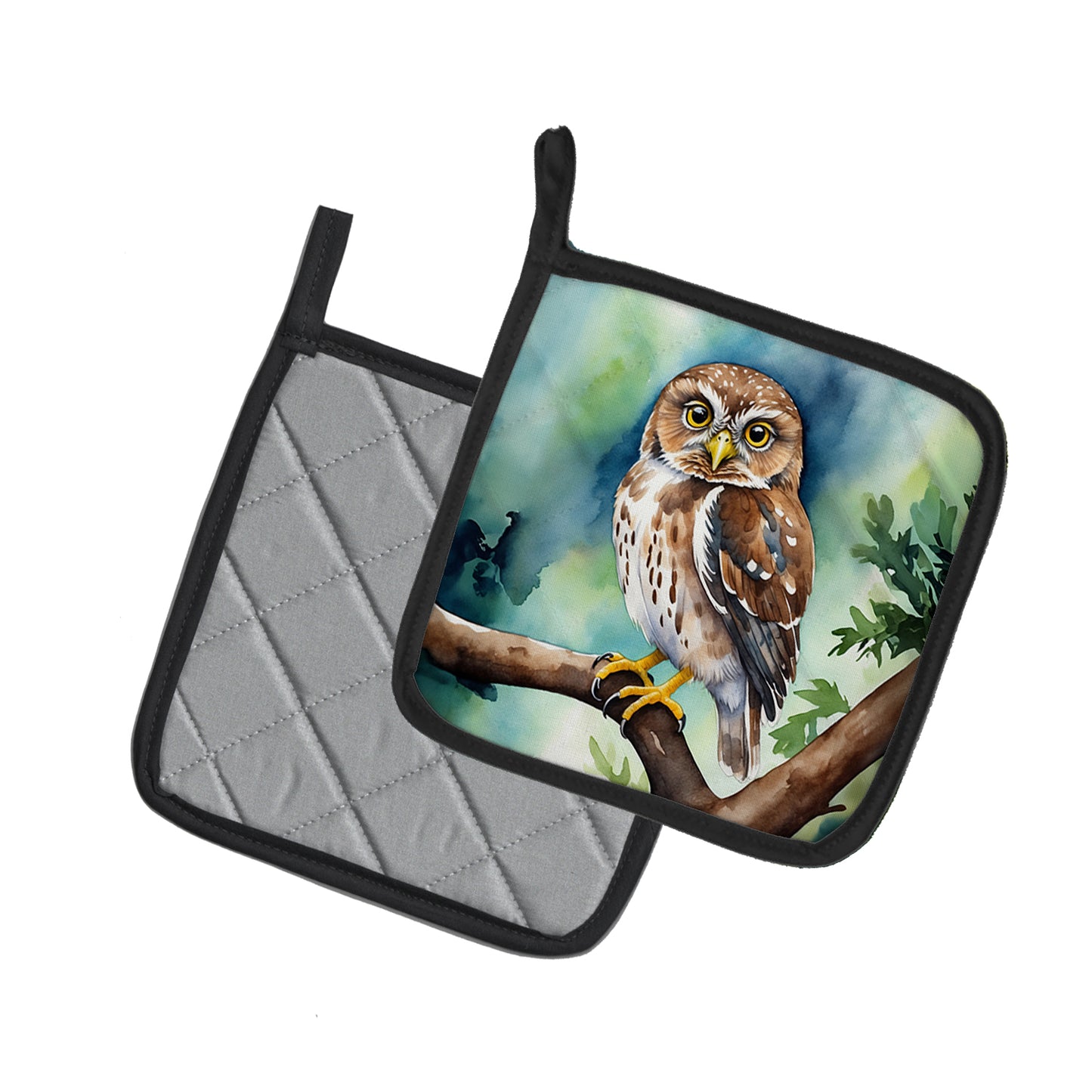 Northern Pygmy Owl Pair of Pot Holders