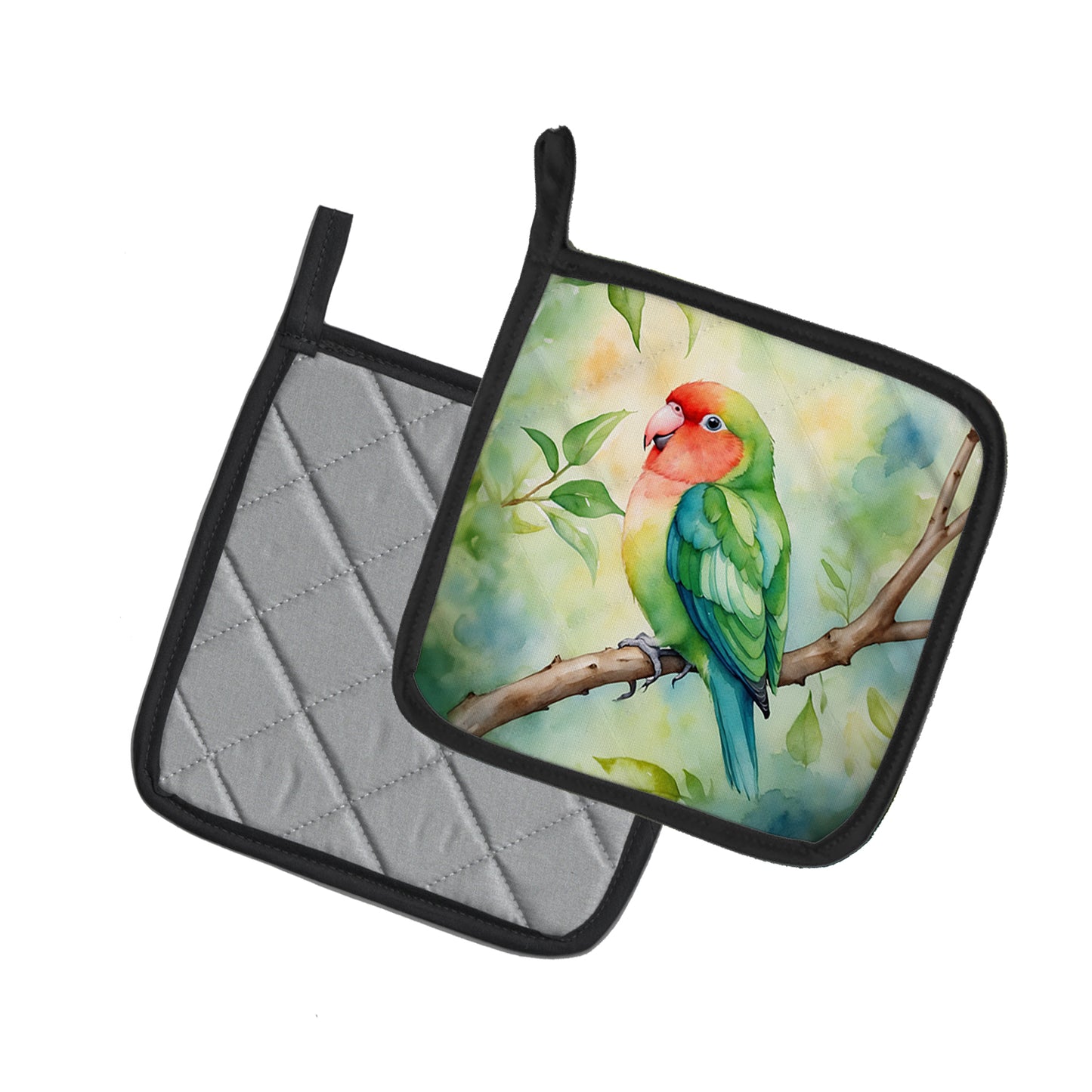 Peachfaced Lovebird Pair of Pot Holders