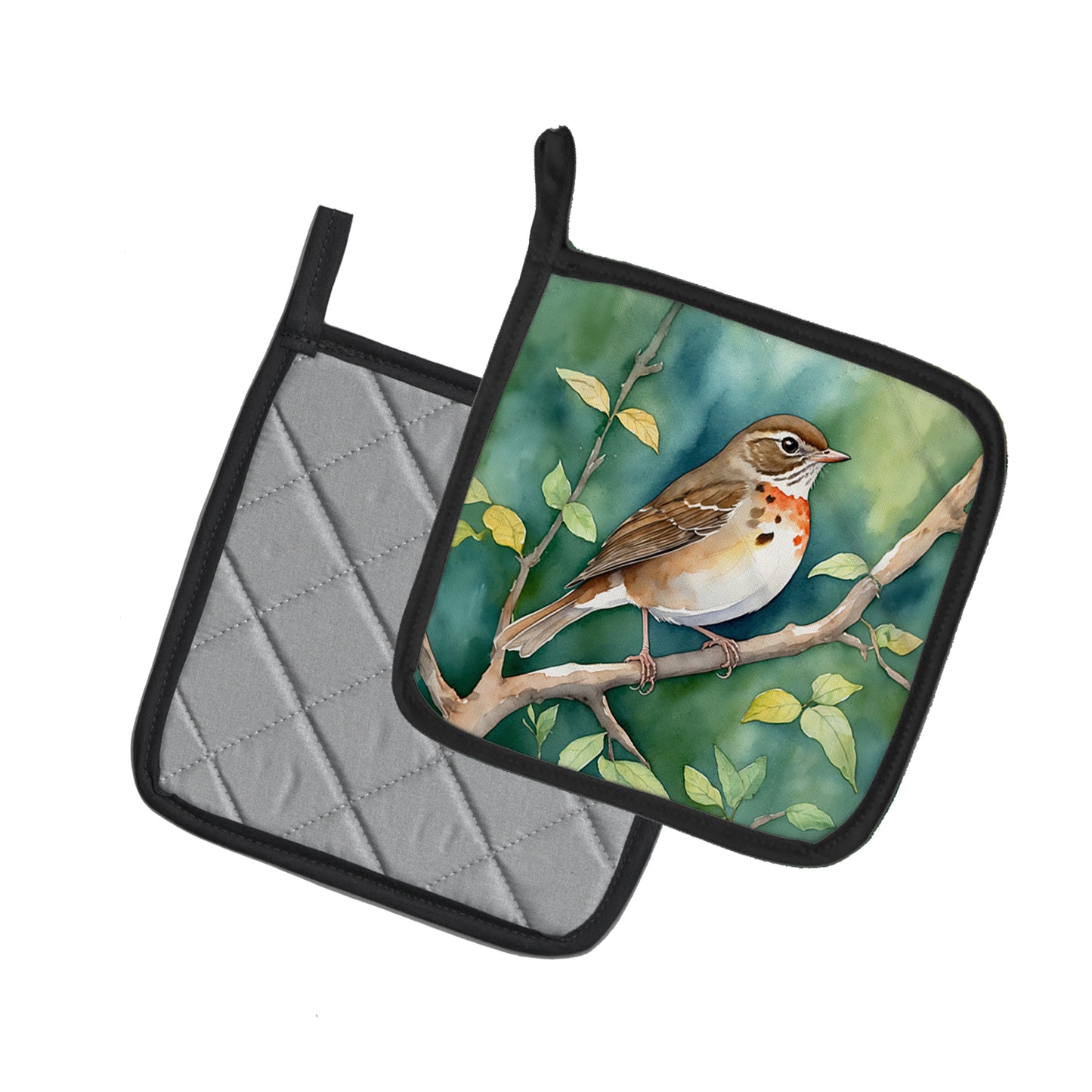 Vermont Hermit Thrush Pair of Pot Holders