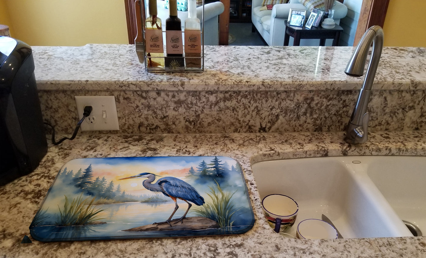 Blue Heron Emerging as the day fades Dish Drying Mat