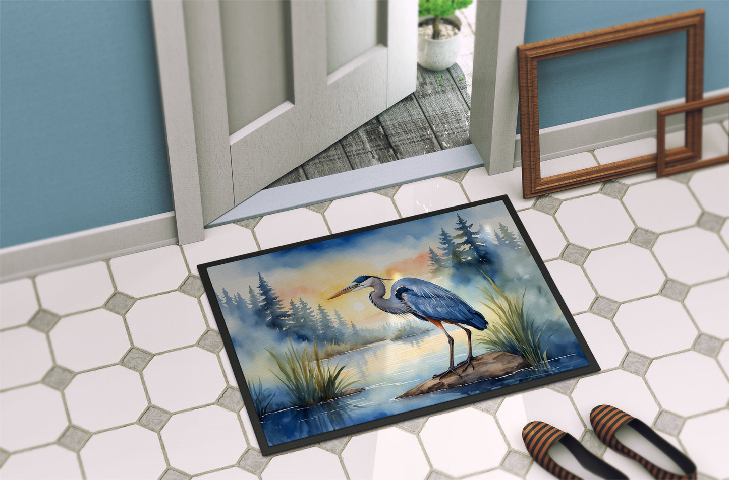 Blue Heron Emerging as the day fades Doormat