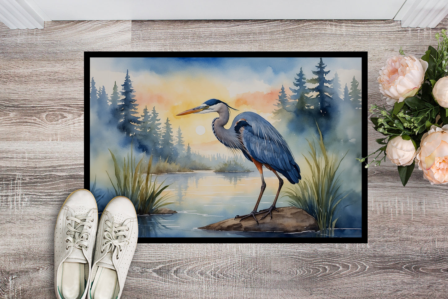 Blue Heron Emerging as the day fades Doormat