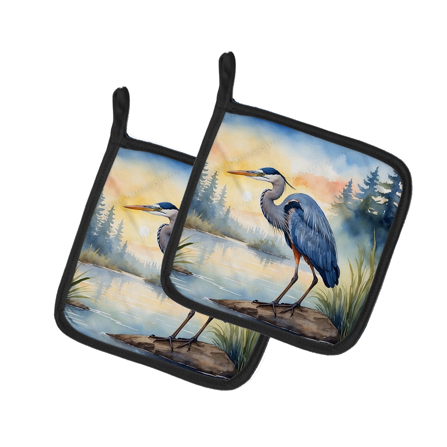 Buy this Blue Heron Emerging as the day fades Pair of Pot Holders