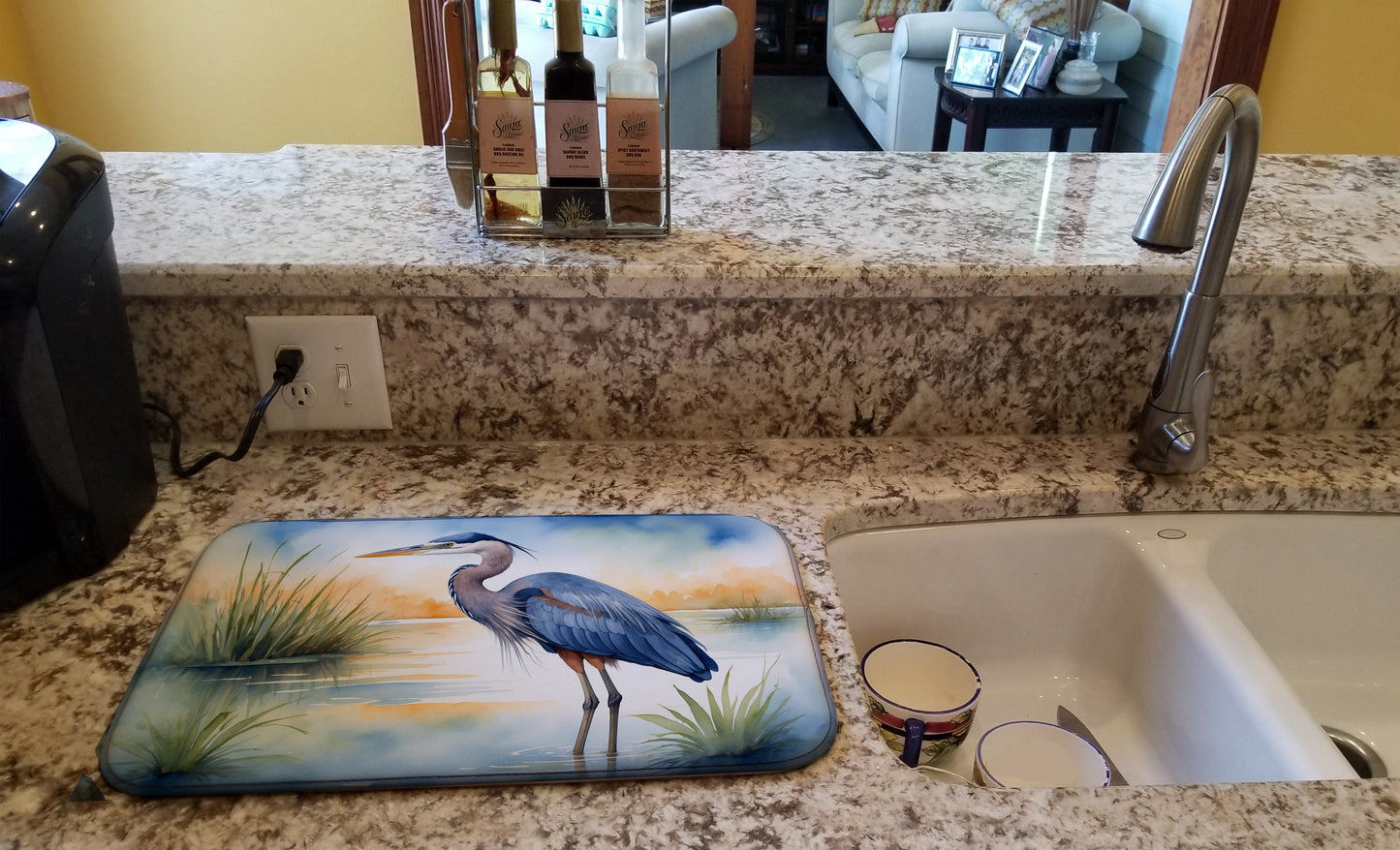 Blue Heron Emerging as the day fades Dish Drying Mat