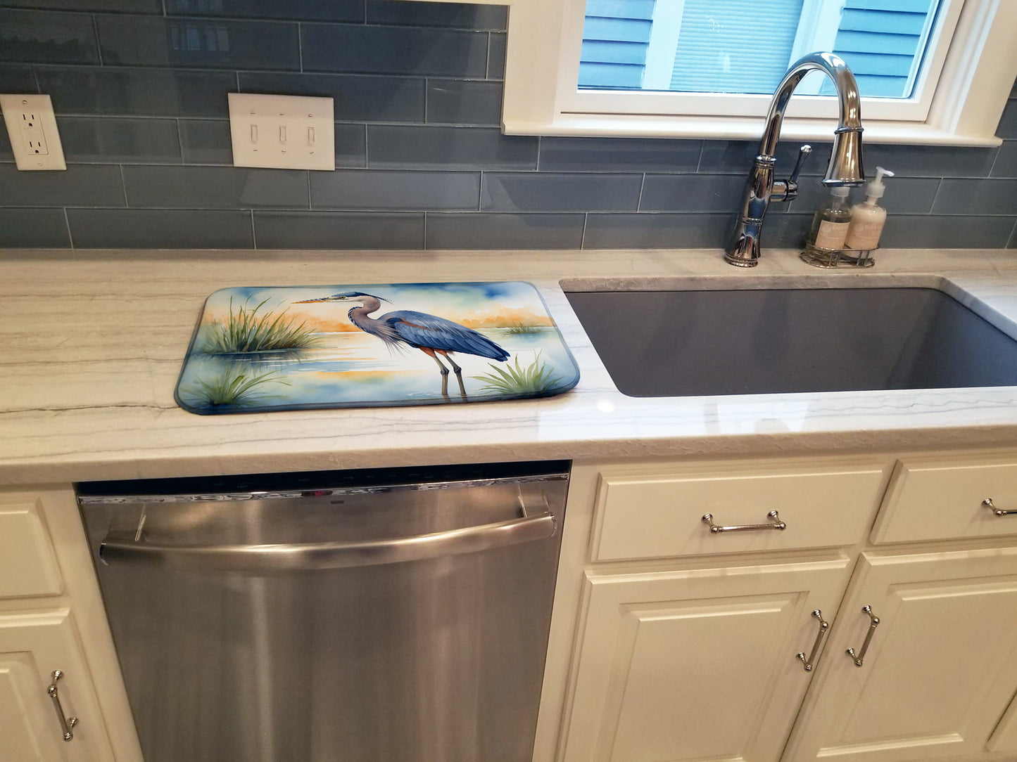 Blue Heron Emerging as the day fades Dish Drying Mat