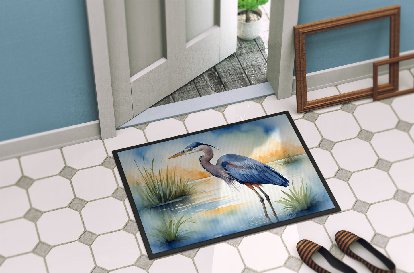 Blue Heron Emerging as the day fades Doormat