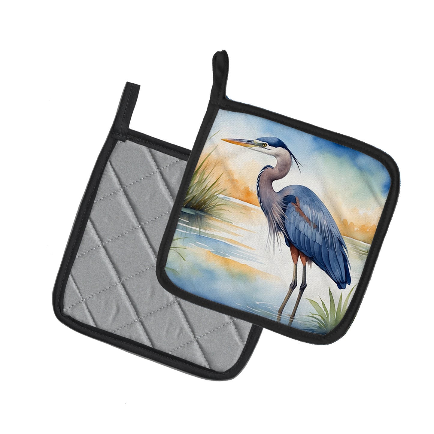 Blue Heron Emerging as the day fades Pair of Pot Holders