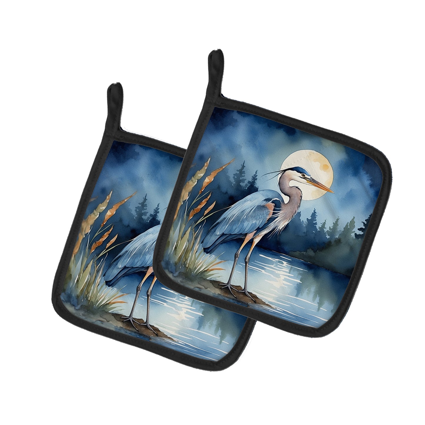 Buy this Blue Heron Under the Moonlight Pair of Pot Holders