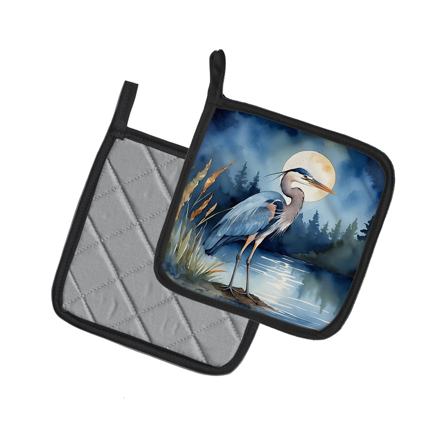 Blue Heron Under the Moonlight Pair of Pot Holders