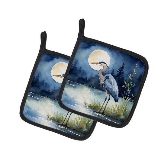 Buy this Blue Heron Under the Moonlight Pair of Pot Holders