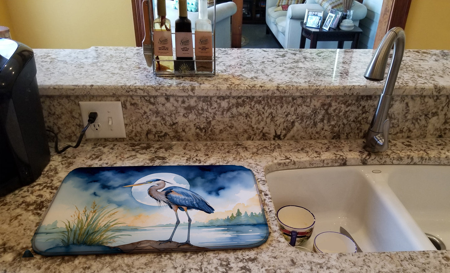 Blue Heron Under the Moonlight Dish Drying Mat