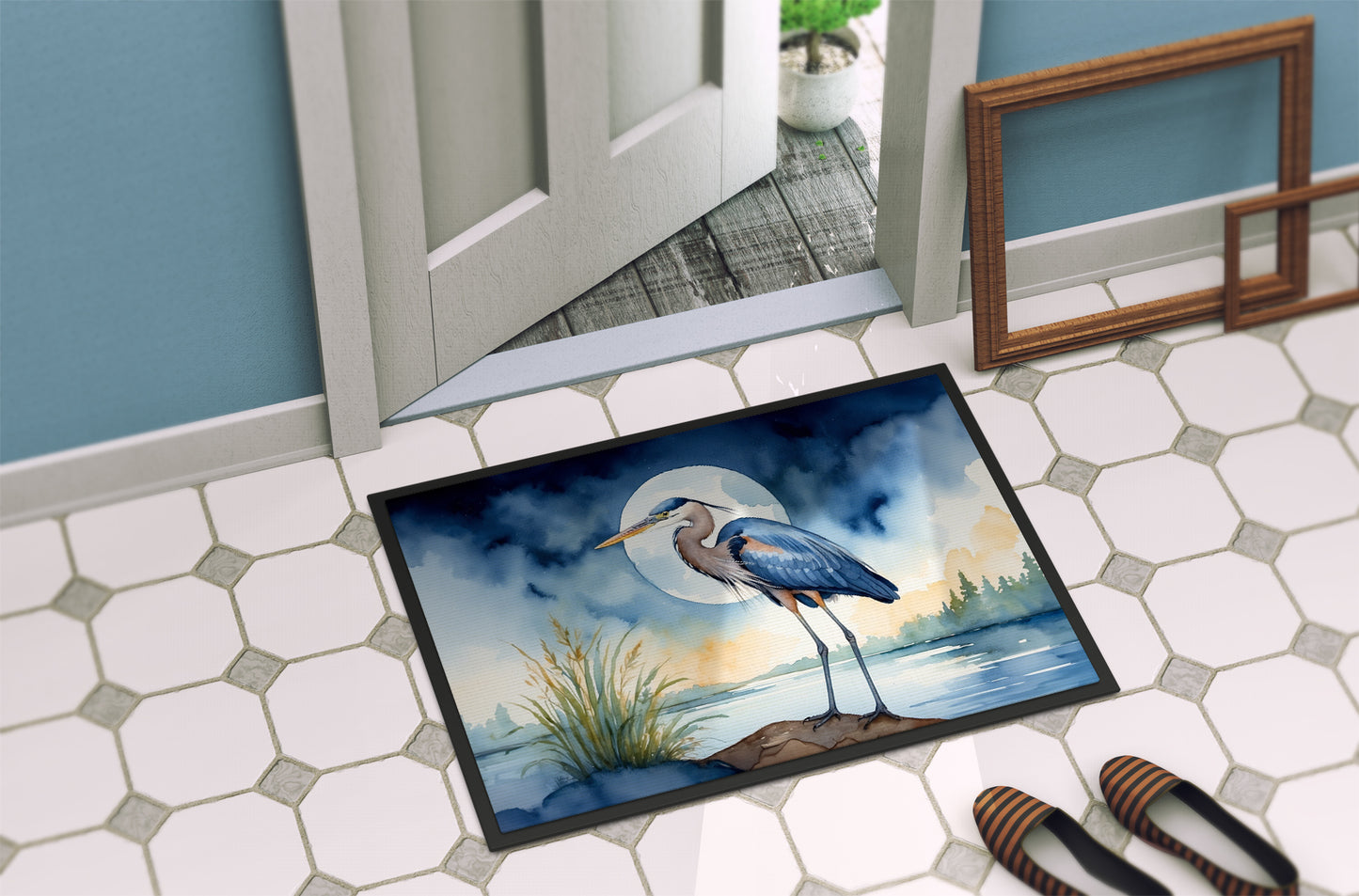 Blue Heron Under the Moonlight Doormat