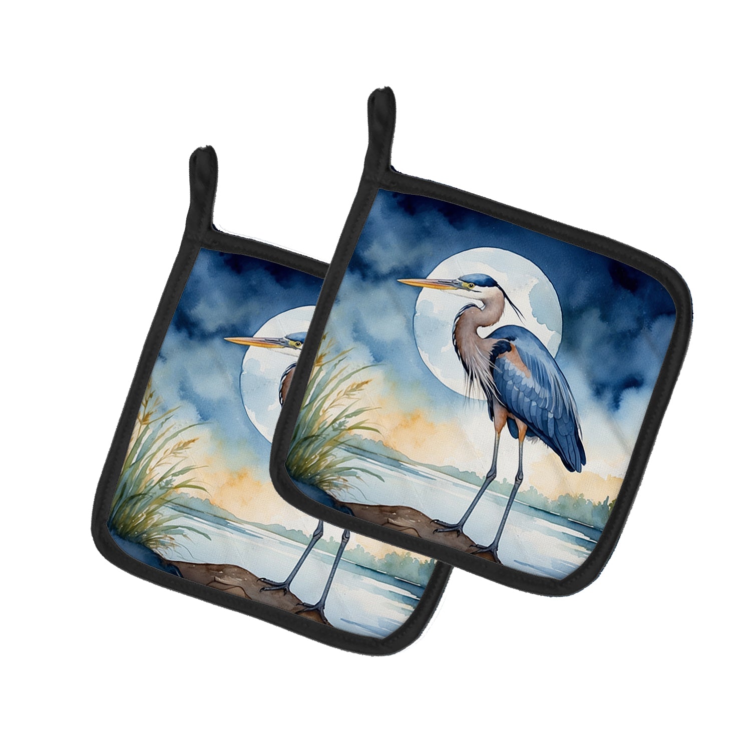 Buy this Blue Heron Under the Moonlight Pair of Pot Holders