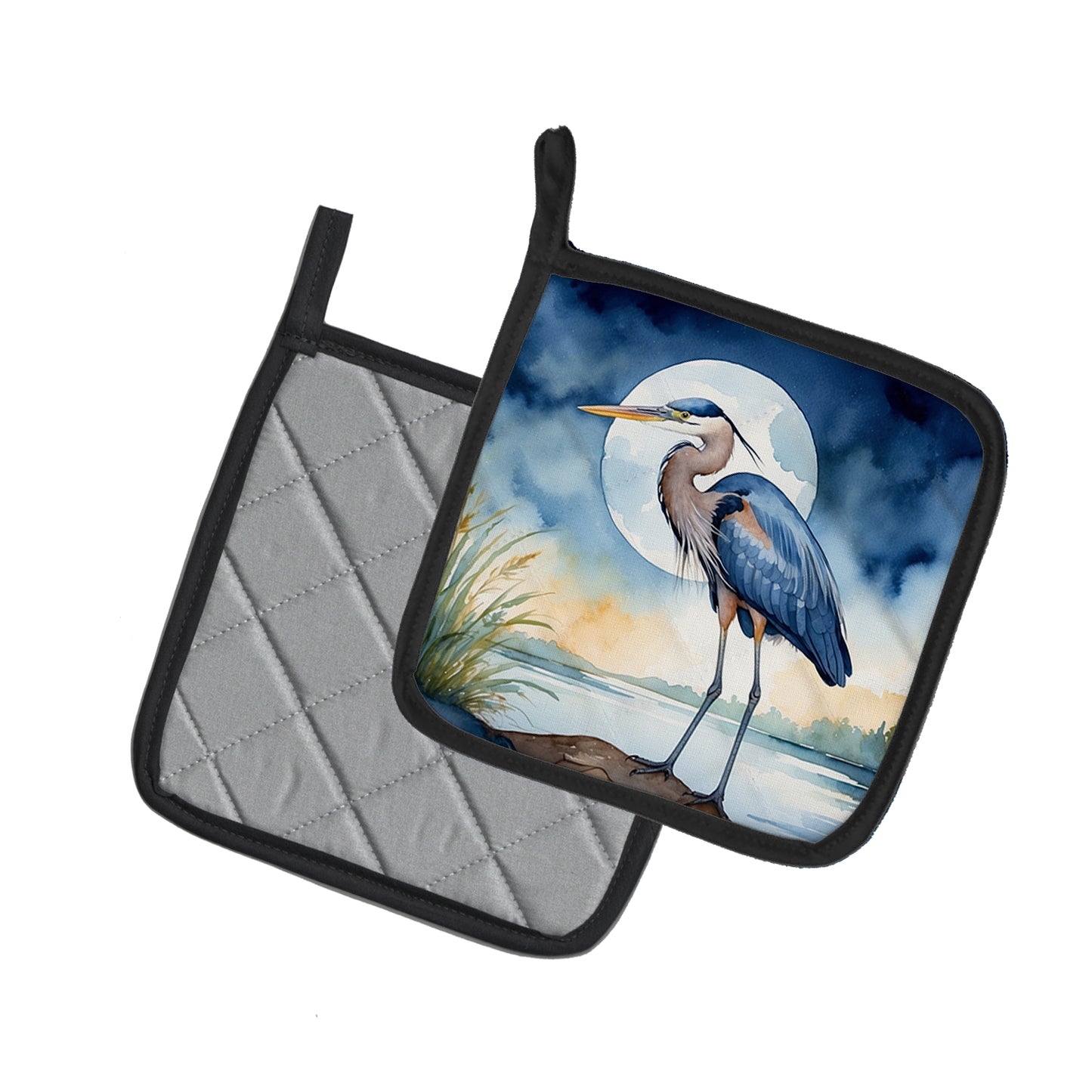 Blue Heron Under the Moonlight Pair of Pot Holders