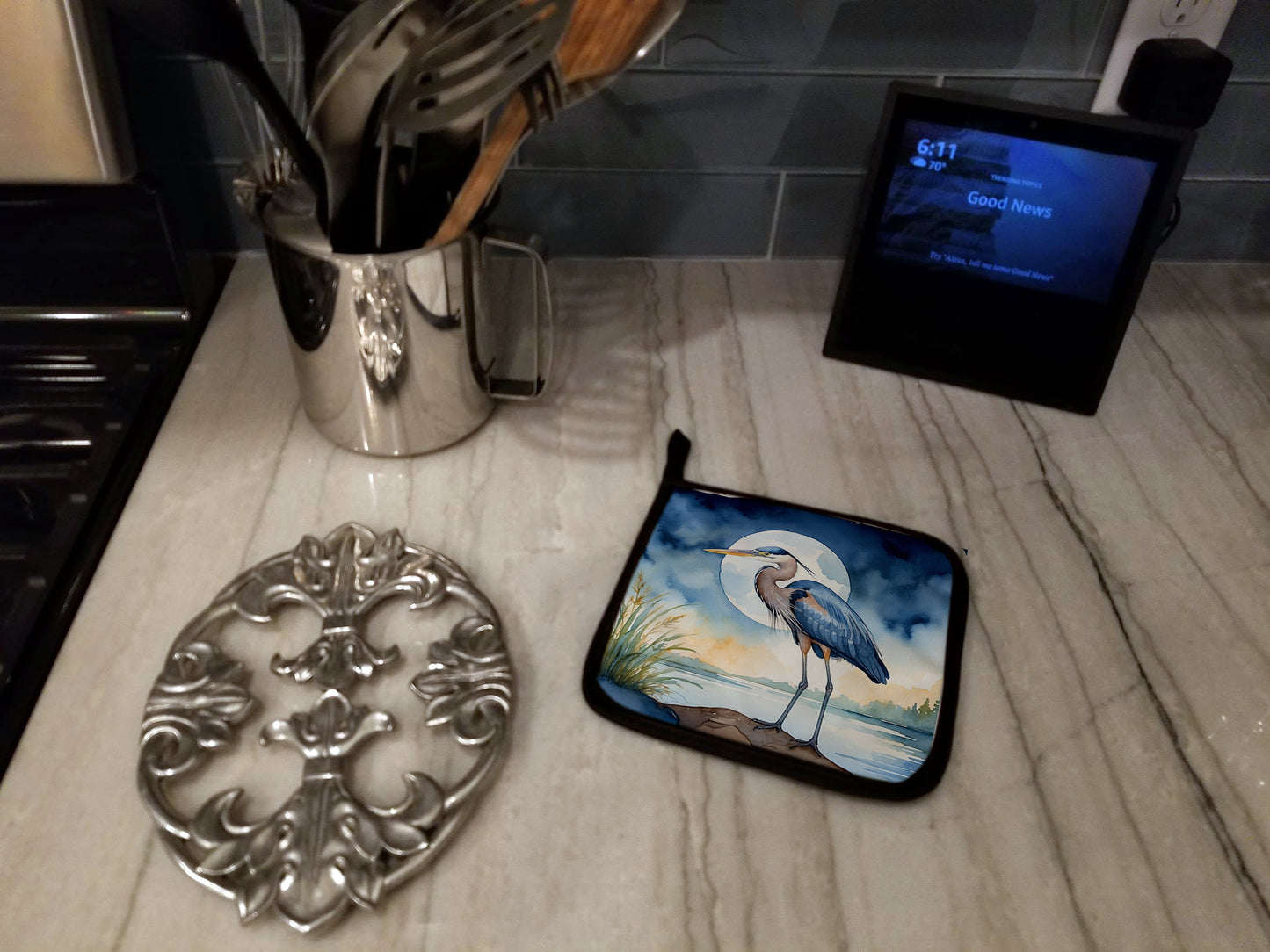 Blue Heron Under the Moonlight Pair of Pot Holders