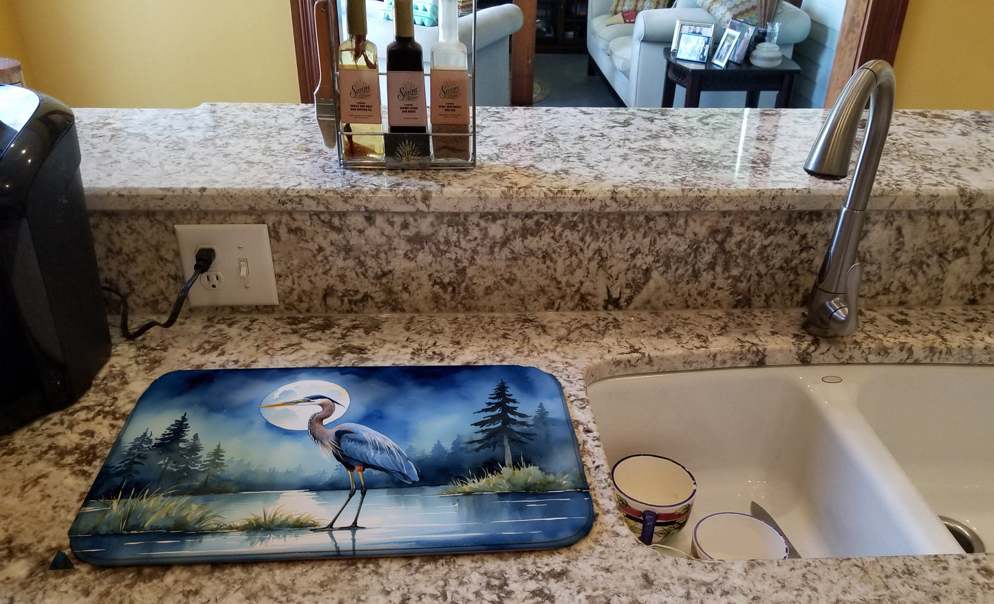 Blue Heron Under the Moonlight Dish Drying Mat