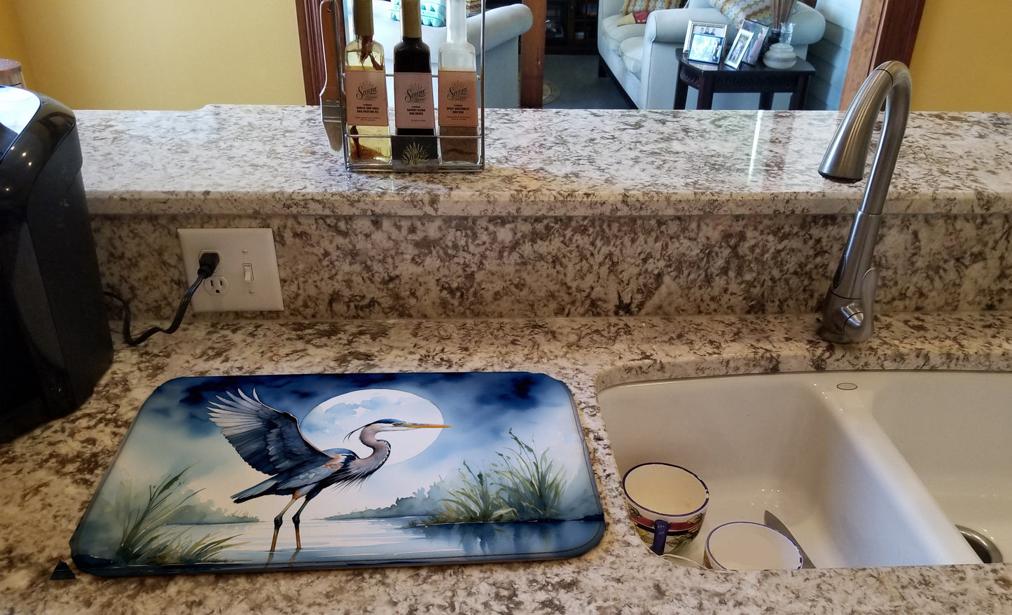 Blue Heron Under the Moonlight Dish Drying Mat