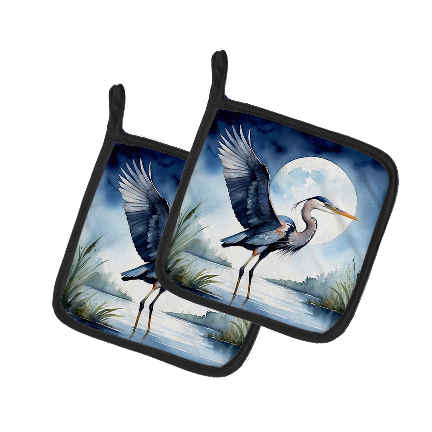 Buy this Blue Heron Under the Moonlight Pair of Pot Holders