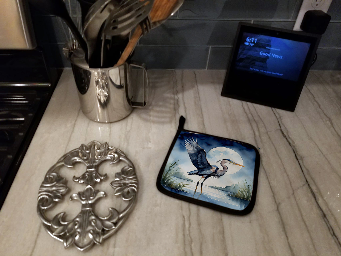 Blue Heron Under the Moonlight Pair of Pot Holders