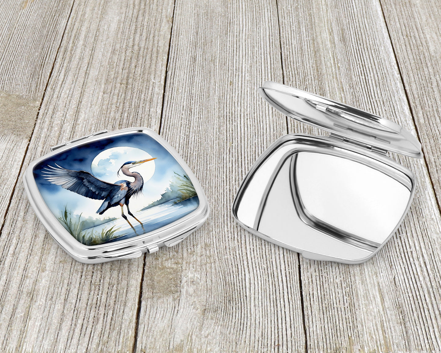 Blue Heron Under the Moonlight Compact Mirror