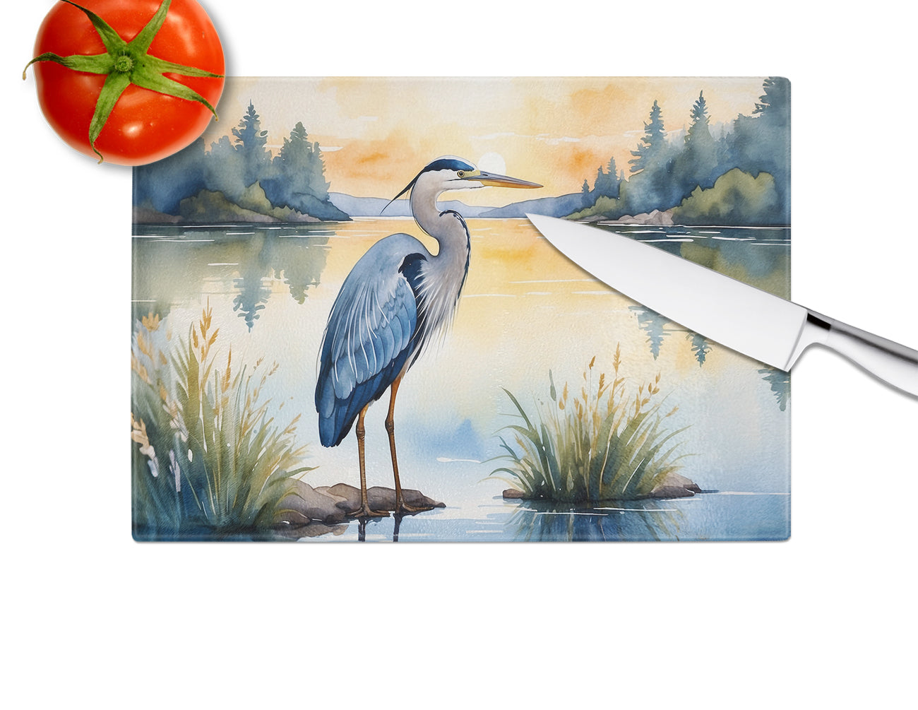 Blue Heron in the Golden Hour Glass Cutting Board
