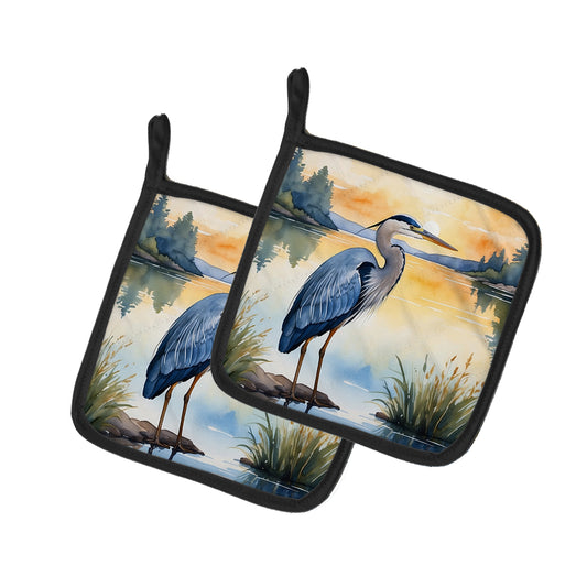 Buy this Blue Heron in the Golden Hour Pair of Pot Holders