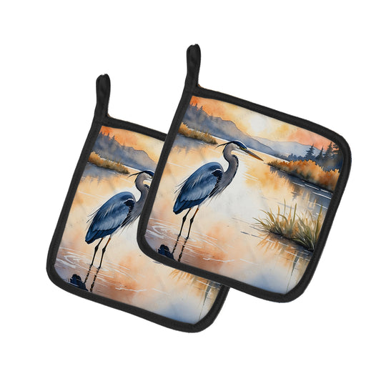 Buy this Blue Heron in the Golden Hour Pair of Pot Holders