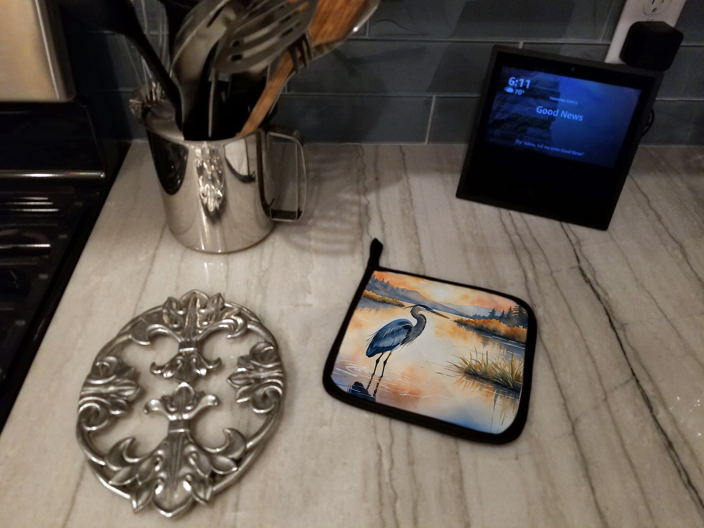 Blue Heron in the Golden Hour Pair of Pot Holders